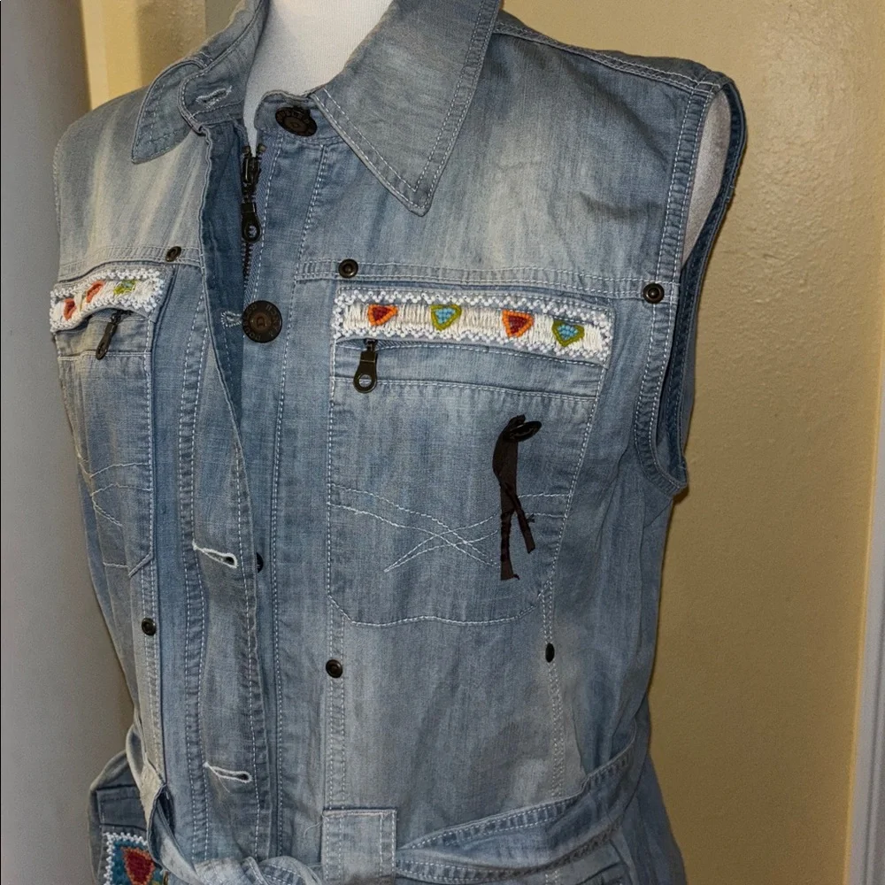 Double D Ranch Blue Denim Vest or Mini Dress with beading and Embroidery - Picture 3 of 10